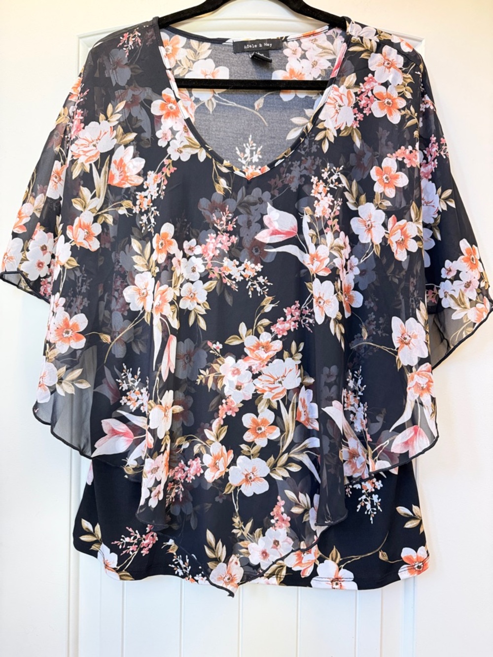 Navy Floral Layered V-Neck Blouse